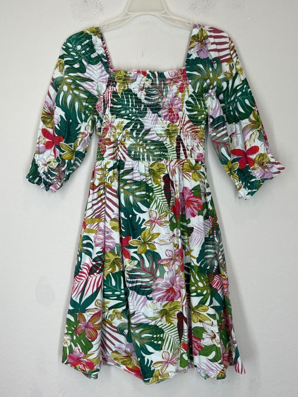 J Gee Fit & Flare Mini Dress Womens S Floral Tropical Puff Sleeve